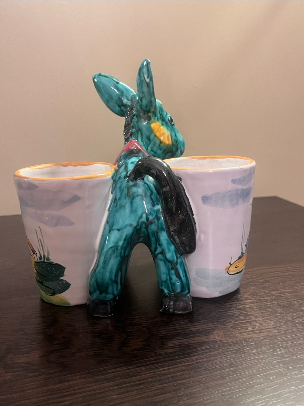 MCM Tito Corti Italy Majolica Ceramic Donkey Double Planter Signed TC Vintage - Picture 8 of 9